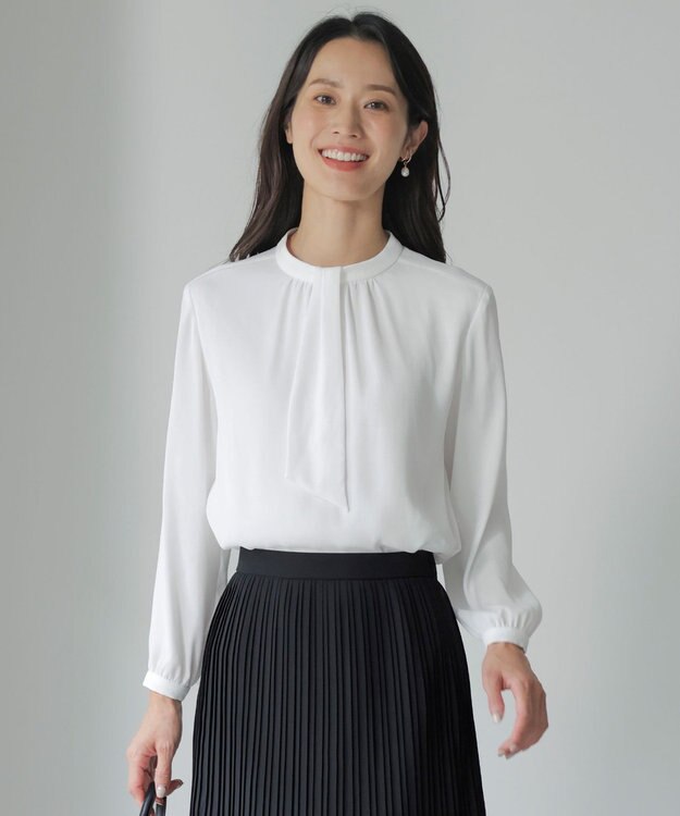 J.PRESS LADIES ジョーゼット モックネック カットソー ホワイト系