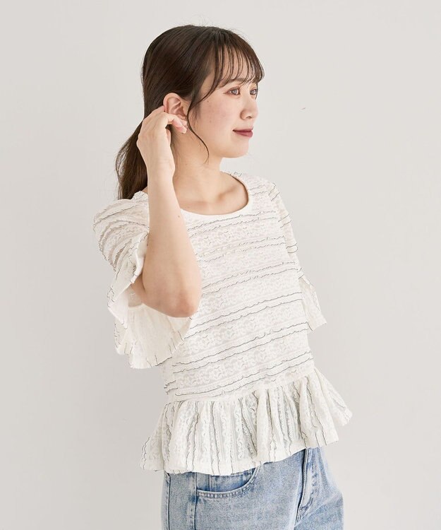 Green Parks ・ＳＵＧＡＲ　ＳＰＯＯＮ　レースフリルプルオーバー Off White