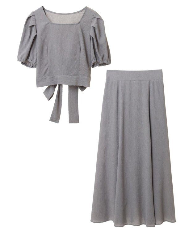 earth music&ecology ＳＥＴ２点バックリボンブラウス＋フレアスカート Gray