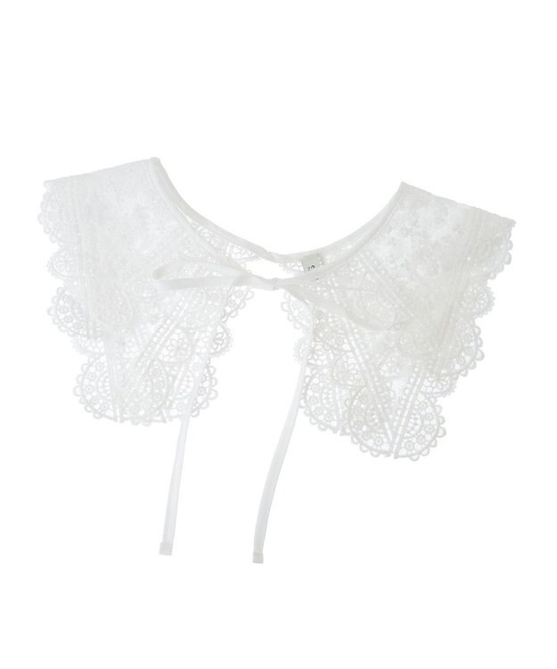 earth music&ecology シアー刺繍レース付け襟 Off White
