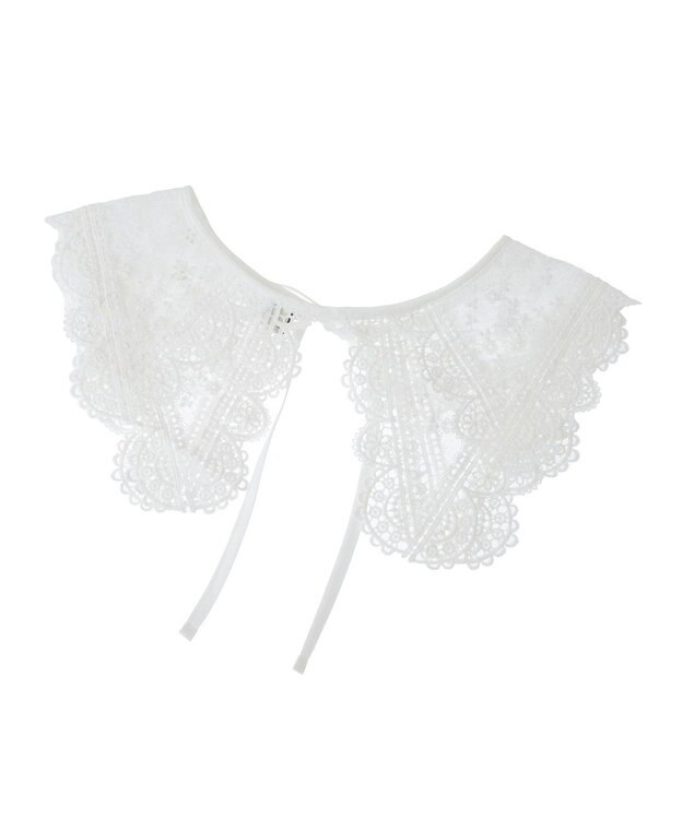 earth music&ecology シアー刺繍レース付け襟 Off White