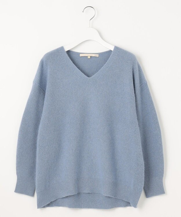 自由区 L 【洗える】シャイニールレックス Vネックニット スカイブルー系