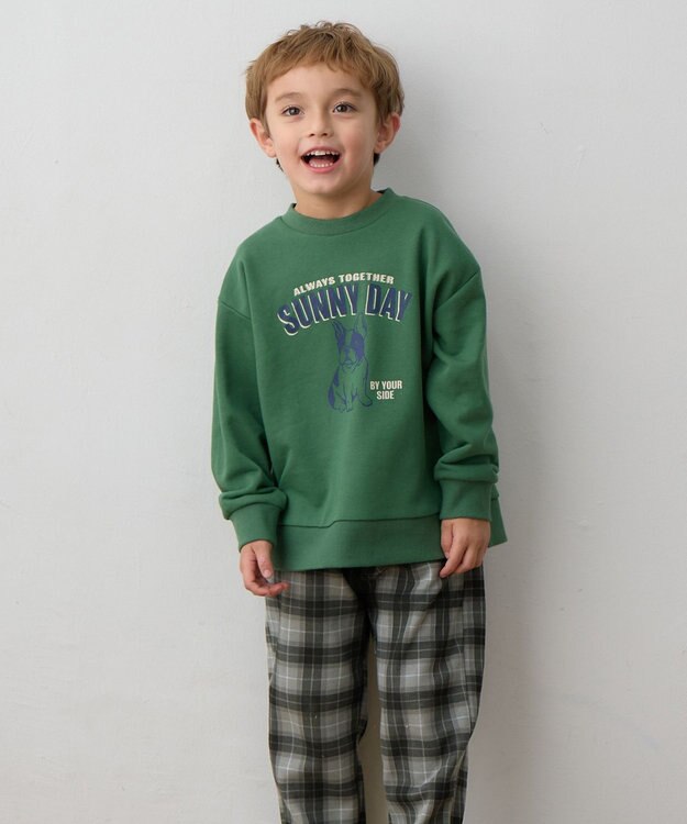 ANY KIDS アニマルプリント 裏毛トレーナー グリーン