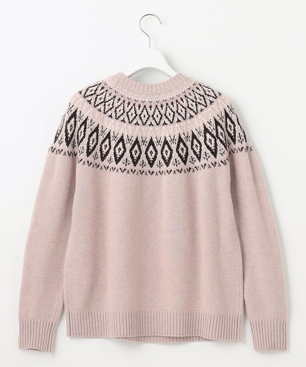 J.PRESS LADIES 【洗える】FAIR ISLE ラウンドネック ニット ベージュ系