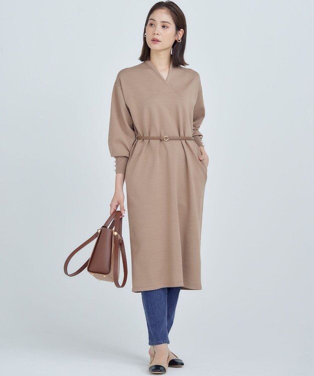 組曲 S 【WEB限定】Vネックニットワンピース キャメルベージュ系