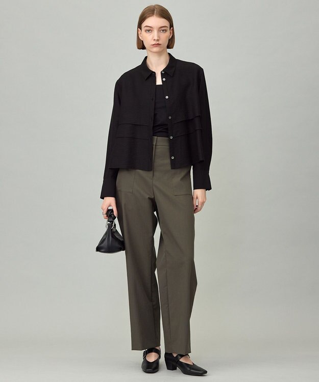 ICB 【洗える】ストレッチピーチツイル バレルパンツ カーキ系