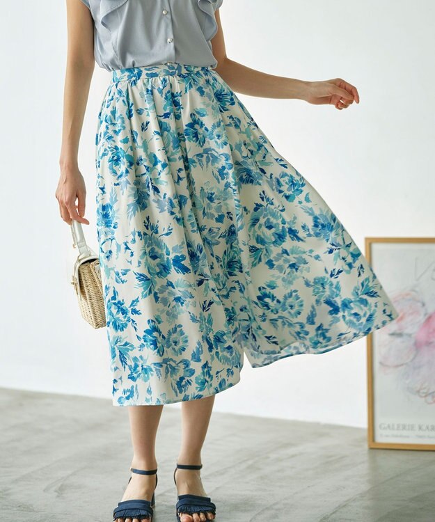 組曲 S スプレーローズプリント フレアスカート ブルーグラデーション系5
