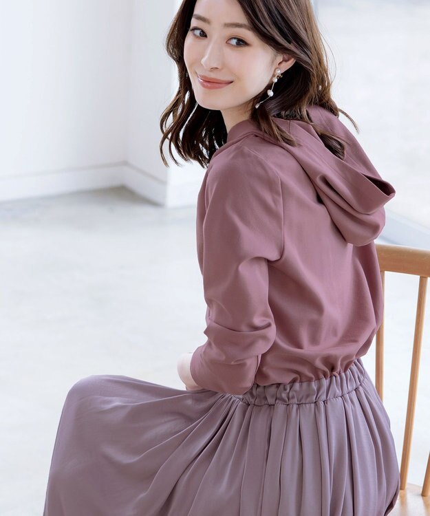 Tiaclasse L 【洗える】パーカードッキングワンピース ピンク×ライトピンク