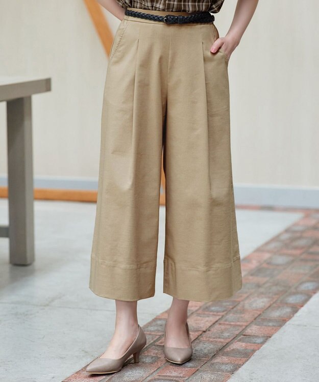 Tiaclasse ストレッチタックワイドパンツ ベージュ