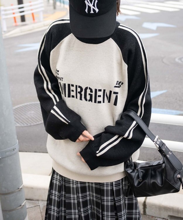 WEGO ゲームグラフィックラグランジャガードニット ブラック