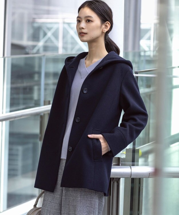 J.PRESS LADIES ショートビーバー フーデッド コート ネイビー系