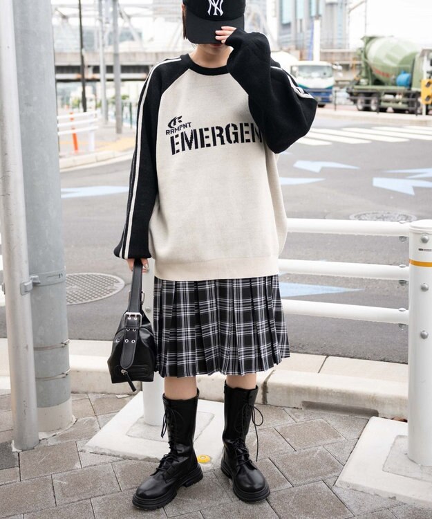 WEGO ゲームグラフィックラグランジャガードニット ブラック