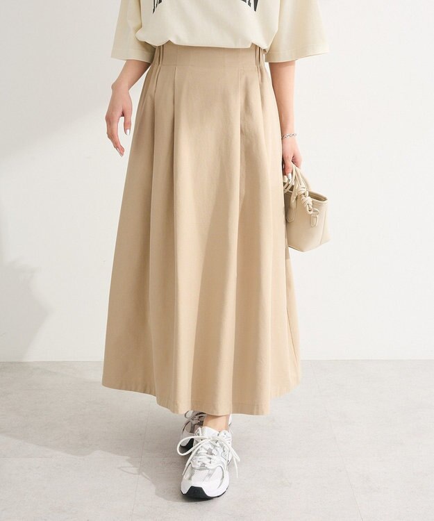 Green Parks 綿混やわらかタッチタックスカート Beige