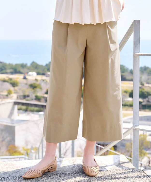 Tiaclasse ストレッチタックワイドパンツ ベージュ