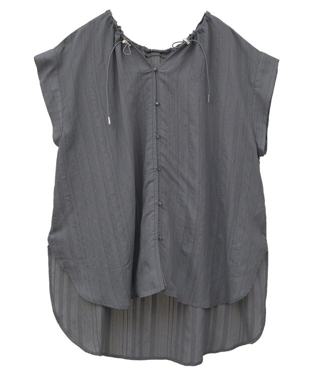 Green Parks ドロストネックフレンチスリーブブラウス Charcoal Gray