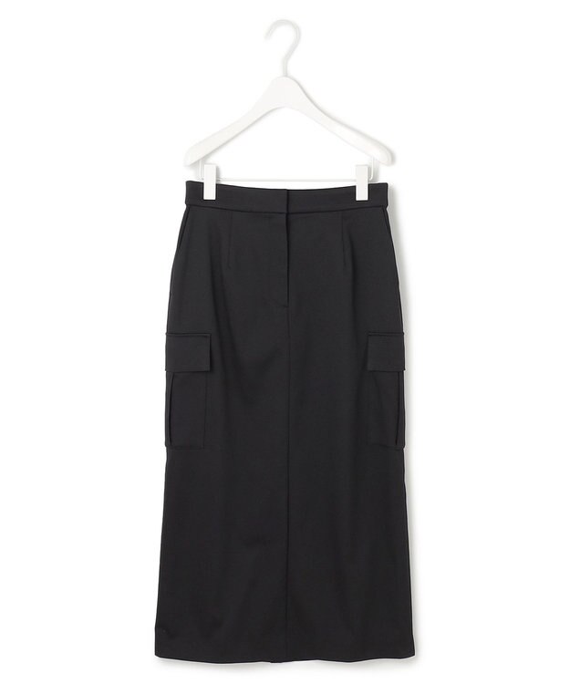 ICB L 【洗える】ウォームサテン カーゴスカート ブラック系