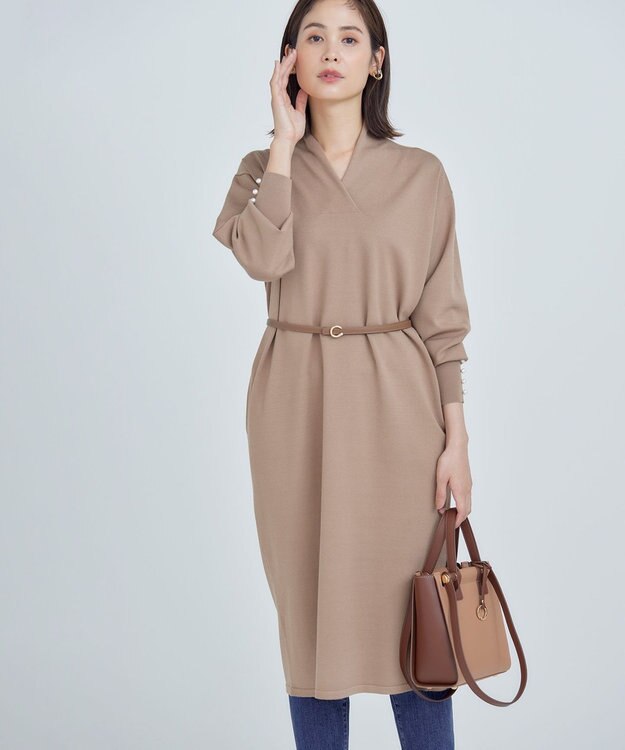 組曲 【WEB限定】Vネックニットワンピース キャメルベージュ系