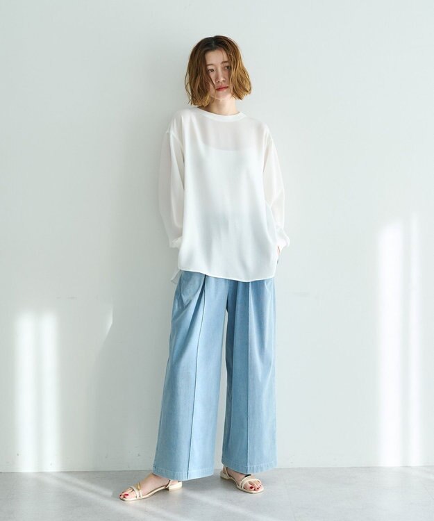 YECCA VECCA 2wayリブMIXジョーゼットブラウス White