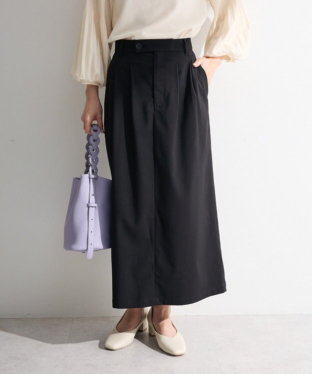 Green Parks イージーケアタック入りスカート Black