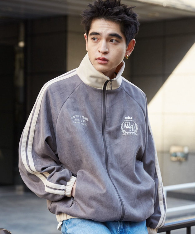 WEGO フェイクスウェードライントラックジャケット ブラック中濃色