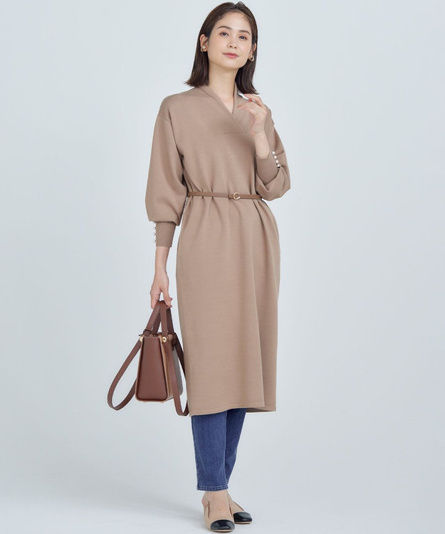 組曲 L 【WEB限定】Vネックニットワンピース キャメルベージュ系