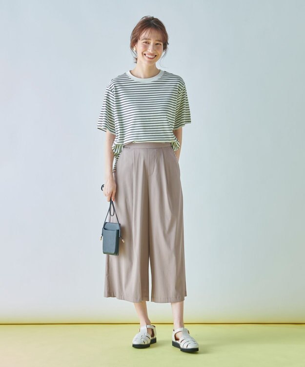 ANY 【ウエストゴム】清涼リラックスクロップドパンツ ライトモカ