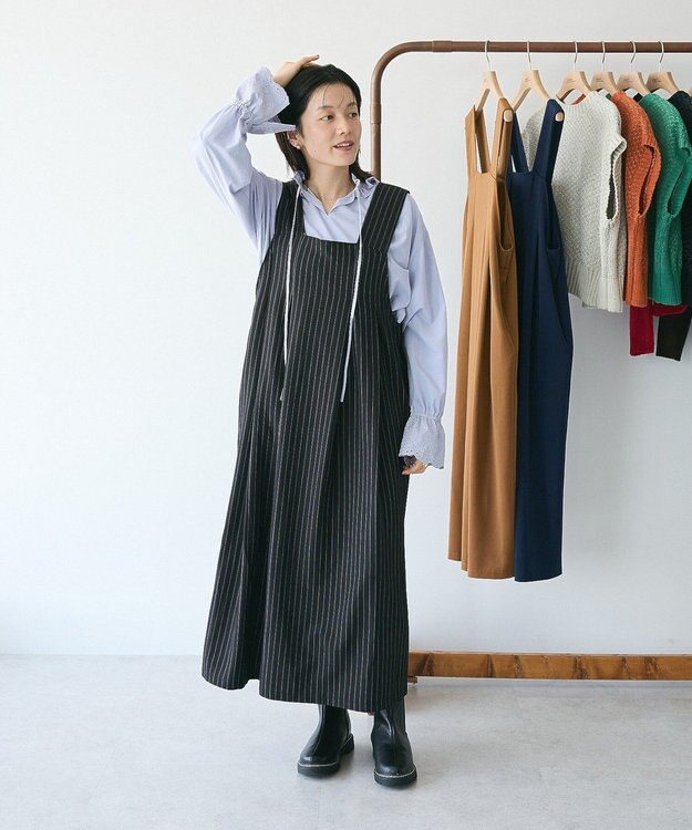 CRAFT STANDARD BOUTIQUE キナリノコラボ/タックジャンパースカート/24AW Stripe Black