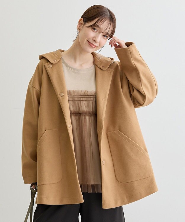 Green Parks フード取り外しハーフコート Camel