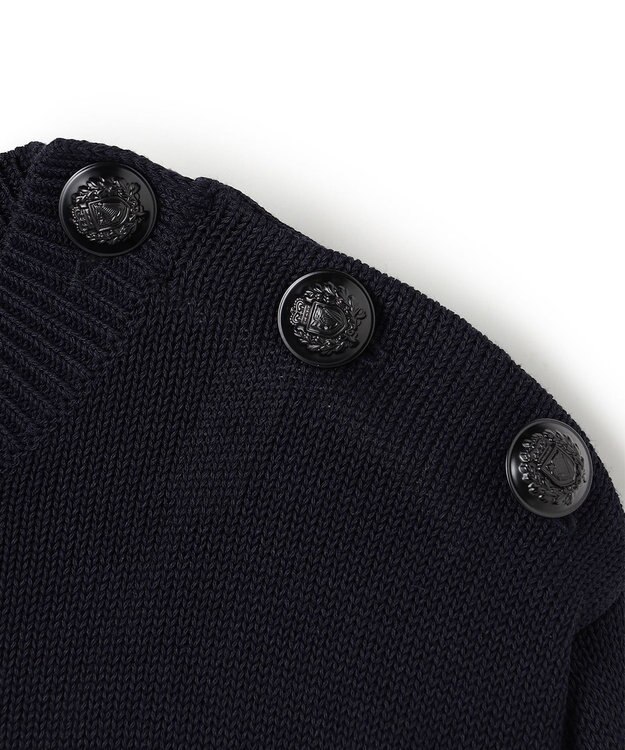 BEIGE， HELIODOR / レーヨンボーダーマリンボタンニット Navy × Ecru