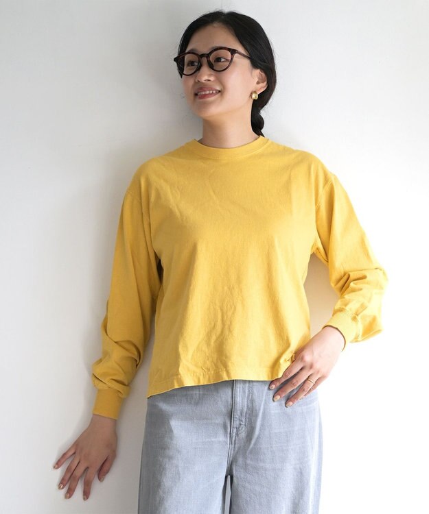 caqu caqu x good on short sleeve pocket tee サイドスリット入りL/S tee dark yellow