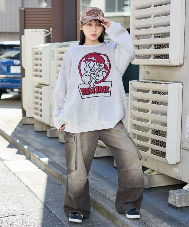 WEGO 【ユニセックス着用ITEM/MLサイズ展開】別注NEW　JACKジャガードニットプルオーバー ホワイトアイボリー