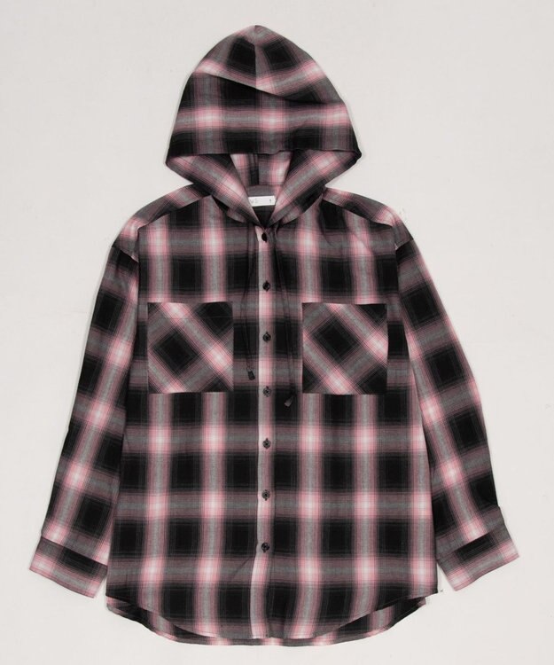 WEGO フードチェックシャツ ピンク