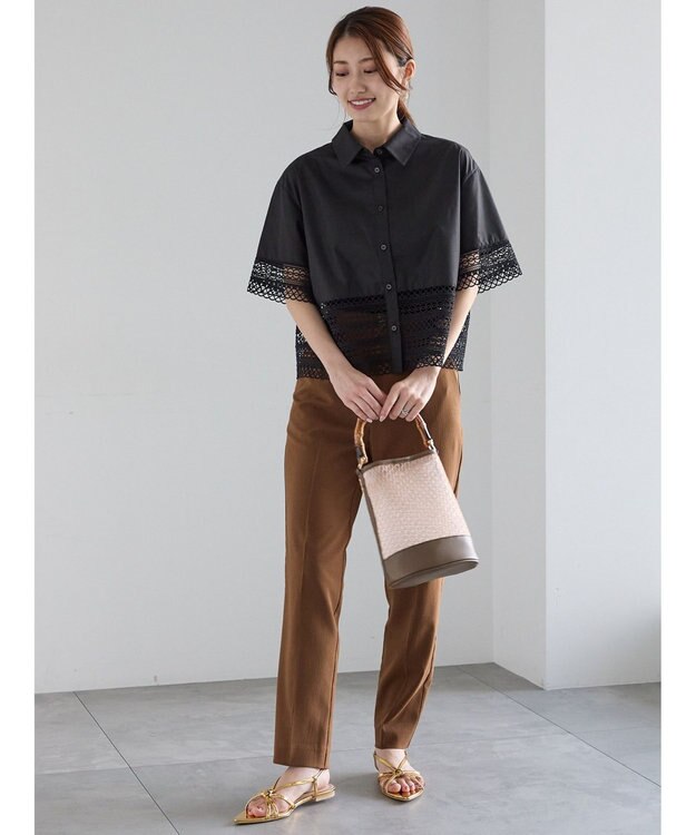 Te chichi メタル釦楊柳テーパードパンツ ブラウン