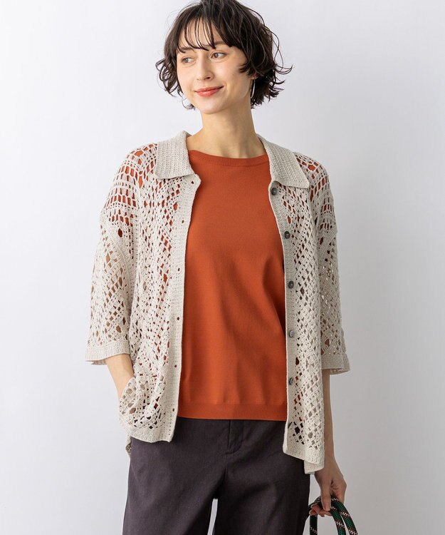 23区 【先行予約】エンブロイダリーレース ポロ ニット ベージュ系