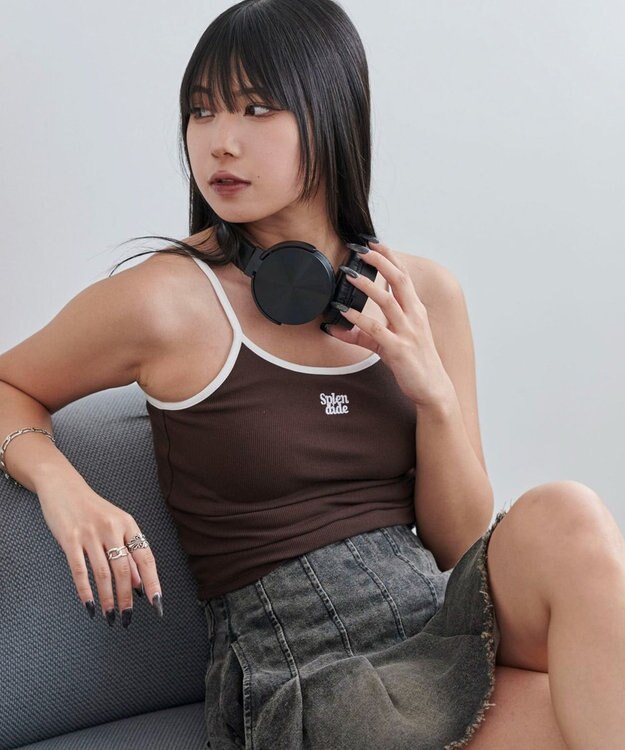 WEGO 【カップ付きインナー】ワンポイント刺繍キャミ ブラウン