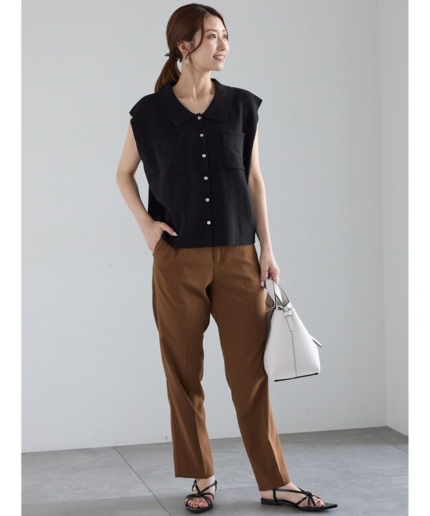 Te chichi メタル釦楊柳テーパードパンツ ブラウン