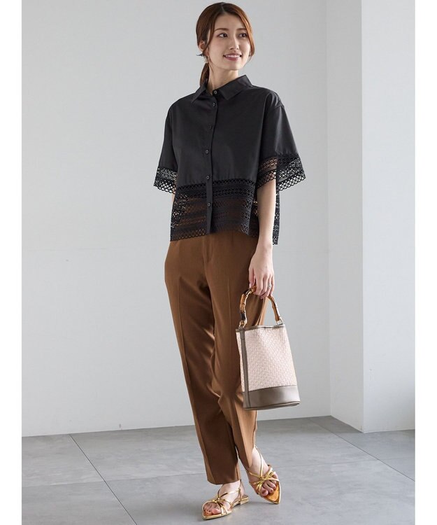 Te chichi メタル釦楊柳テーパードパンツ ブラウン