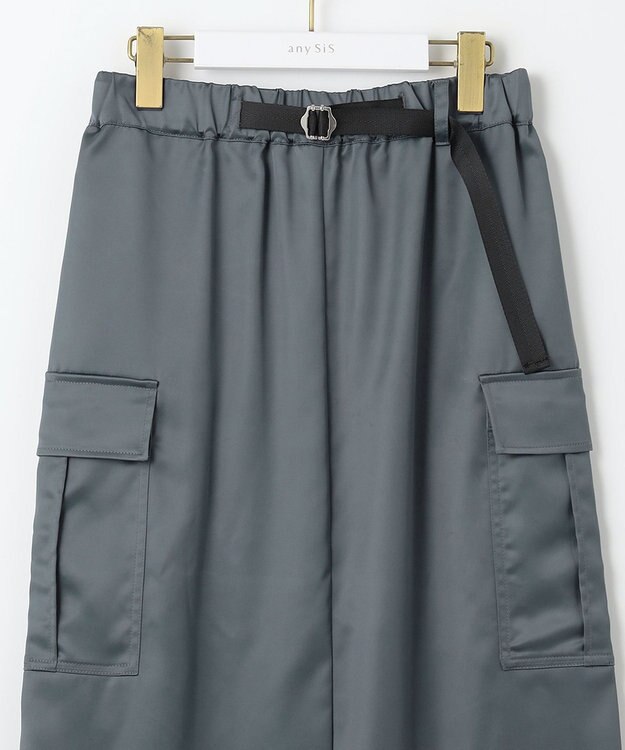 ANY SIS 【WEB・一部店舗限定】サテンカーゴ スカート グレー