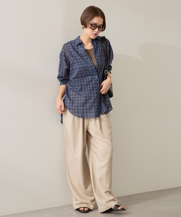 AMERICAN HOLIC シアーチェック柄オーバーシャツ Check Blue