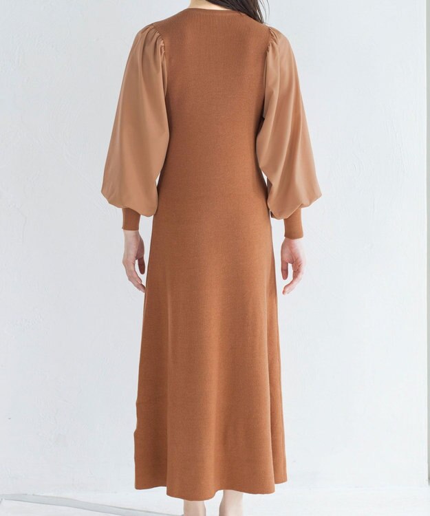 Tiaclasse 【洗える】パフ袖が大人可愛い袖コンビニットワンピース オレンジ