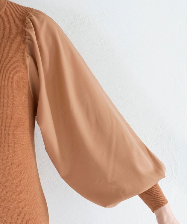 Tiaclasse 【洗える】パフ袖が大人可愛い袖コンビニットワンピース オレンジ