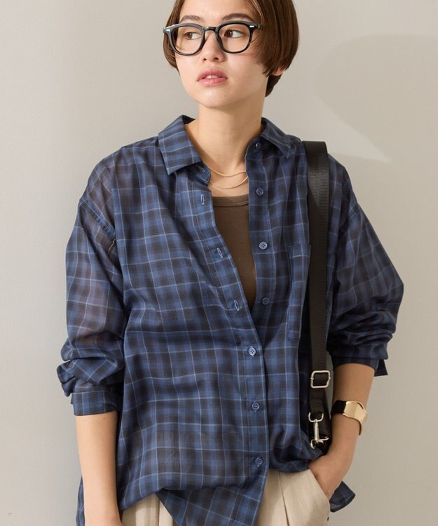 AMERICAN HOLIC シアーチェック柄オーバーシャツ Check Blue