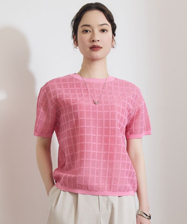 自由区 L 【ワコールコラボ・2点SET】シアーチェックニット プルオーバー ピンク