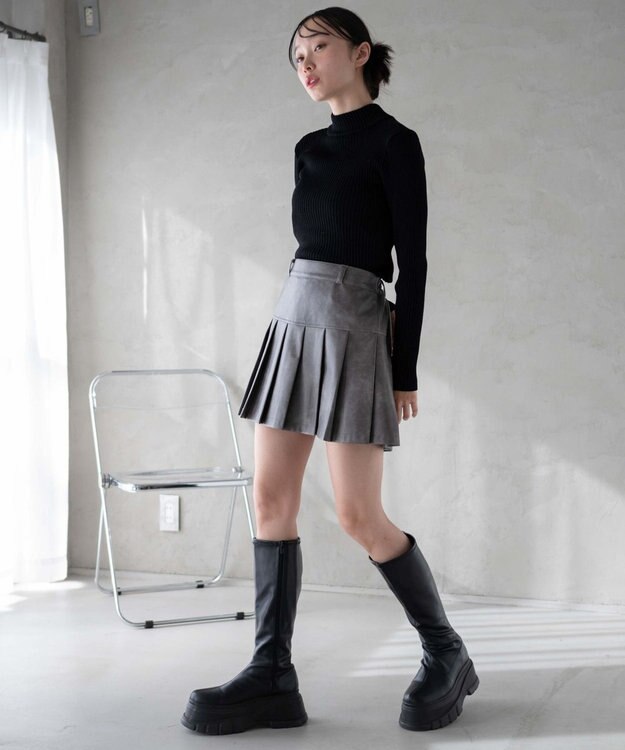 WEGO リブハイネックショートニット ブラック