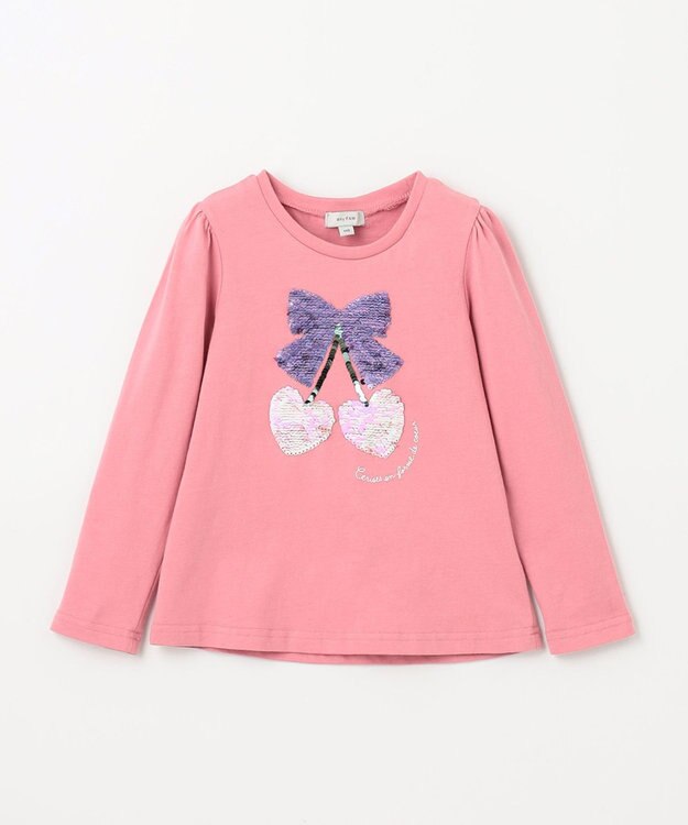 ANY KIDS ミラクルスパンコール 長袖 Tシャツ ピンク×チェリー