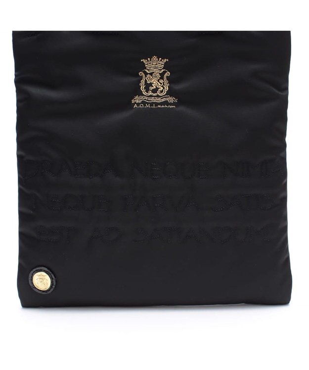 A.D.M.J. 【高密度ナイロン】ステッチ刺しゅうフラットトート22cm(チェーン付) BLACK