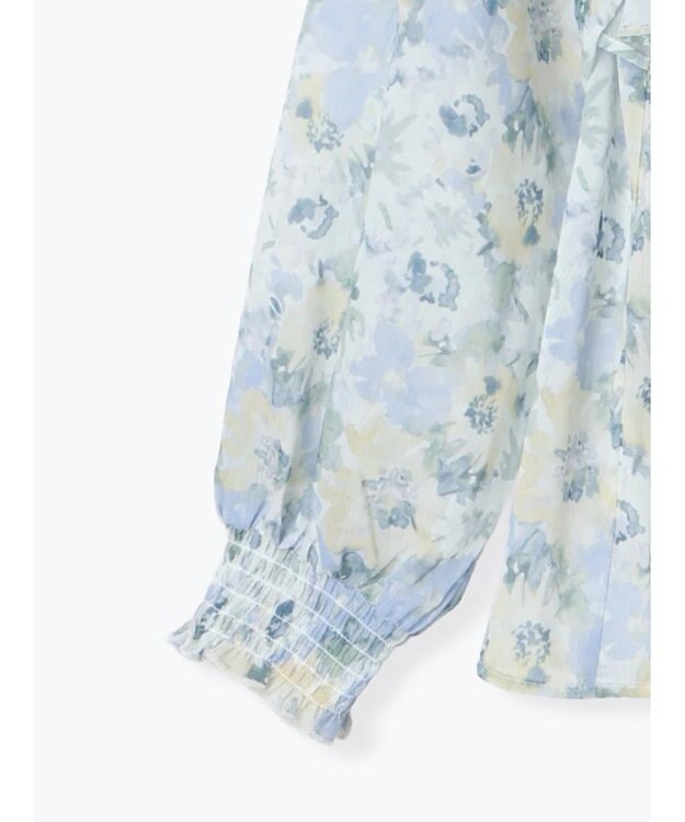 Te chichi フラワーパターンシアーフリルブラウス ブルー