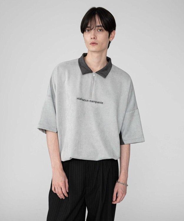 WEGO 【ユニセックス着用ITEM/MLサイズ展開】フェイクスウェードドルマンハーフZIPT（SS） ライトグレー