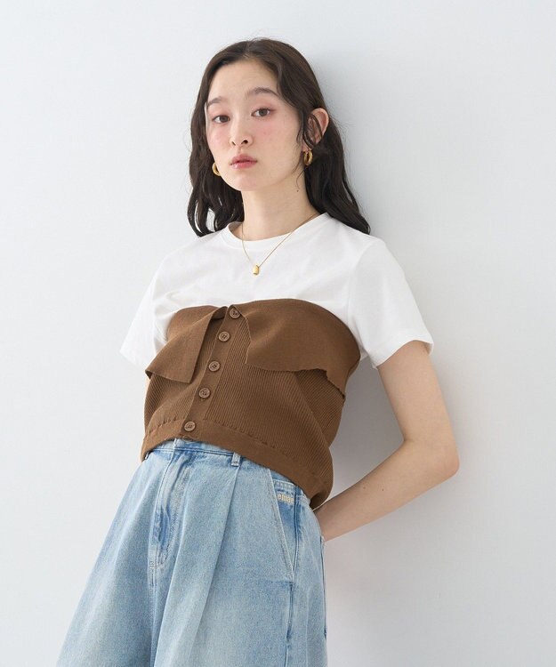 earth music&ecology ＳＥＴ２点コンパクトＴＥＥ＋マルチｗａｙニットビスチ Brown