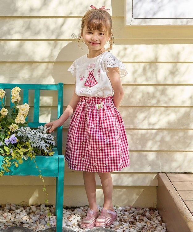 ANY KIDS ギンガム 発泡プリント スカート 赤系チェック